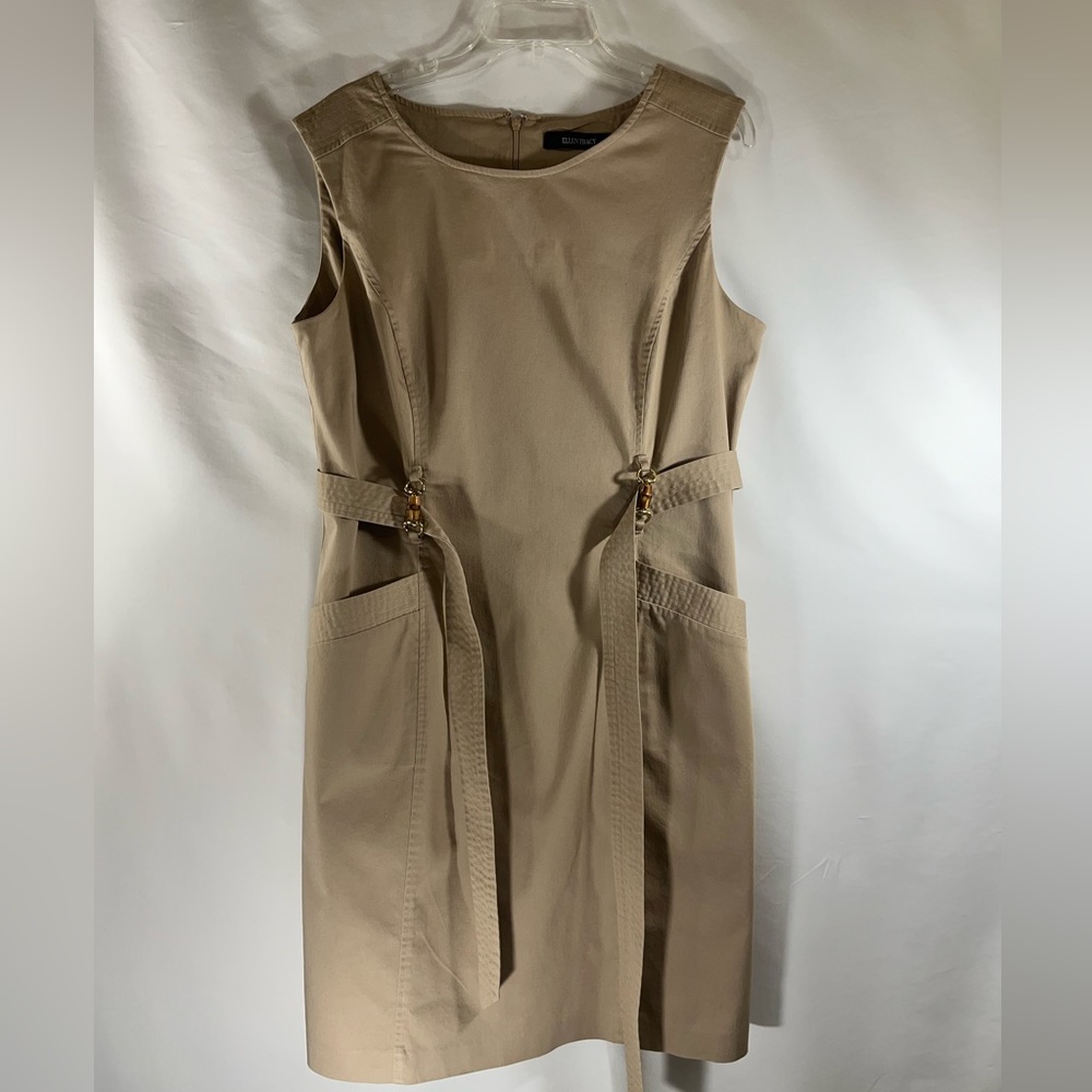 Ellen Tracy Khaki Pencil Belted Sleeveless Work Dress Women’s Size 16 - Picture 5 of 16